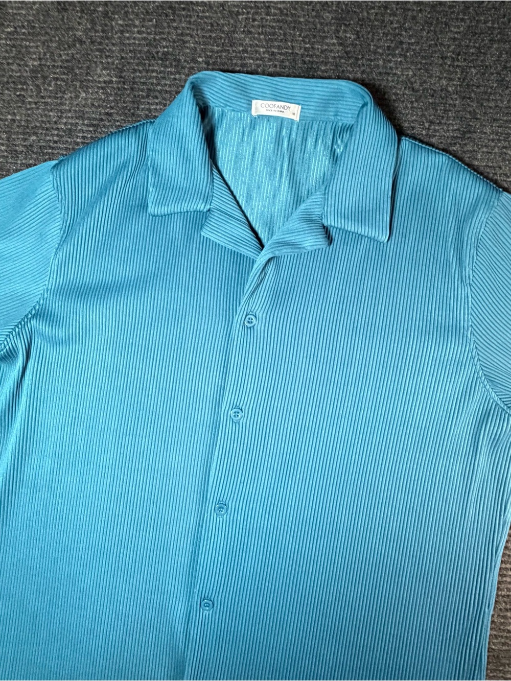 Coolandy Men's Turquoise Ribbed Casual Button-Down Shirt